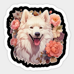 Samoyed  Dog Vintage Floral Sticker